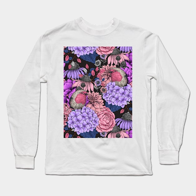 Robins in the garden 3 Long Sleeve T-Shirt by katerinamk